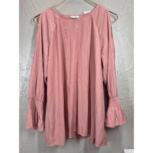 J. Jill Cold Shoulder Bell Sleeve‎ Blouse Womens Boho Top Rose Pink Sz Small NWT